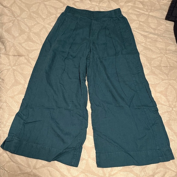 Athleta teal wide leg cropped linen pants, size 6 - Picture 1 of 6